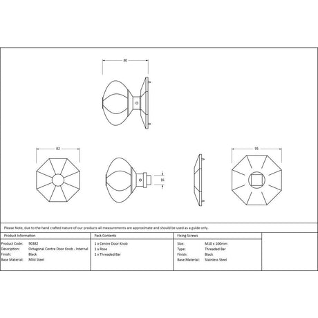 This is an image showing From The Anvil - Black Octagonal Centre Door Knob - Internal available from trade door handles, quick delivery and discounted prices