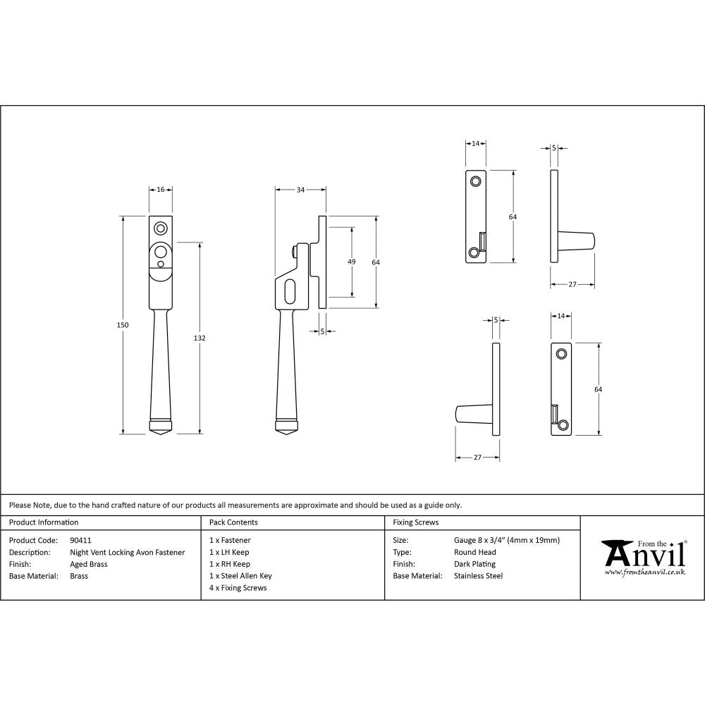 This is an image showing From The Anvil - Aged Brass Night-Vent Locking Avon Fastener available from T.H Wiggans Architectural Ironmongery in Kendal, quick delivery and discounted prices