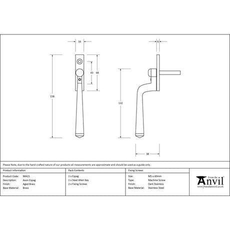 This is an image showing From The Anvil - Aged Brass Avon Espag available from T.H Wiggans Architectural Ironmongery in Kendal, quick delivery and discounted prices