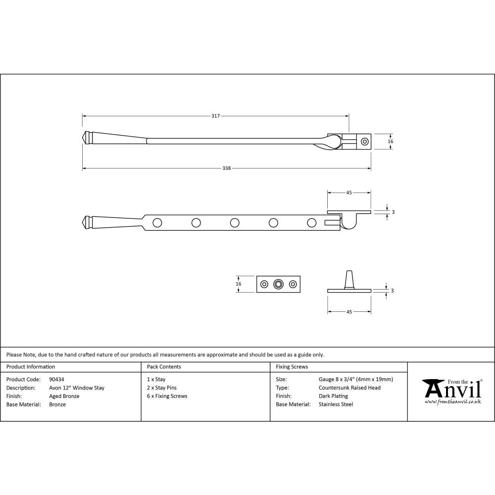 This is an image showing From The Anvil - Aged Bronze 12" Avon Stay available from T.H Wiggans Architectural Ironmongery in Kendal, quick delivery and discounted prices