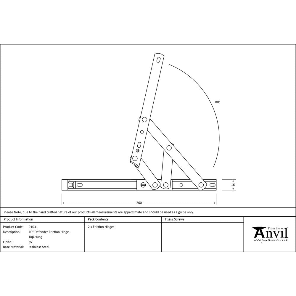 This is an image showing From The Anvil - SS 10" Defender Friction Hinge - Top Hung available from T.H Wiggans Architectural Ironmongery, quick delivery and discounted prices