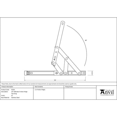 This is an image showing From The Anvil - SS 10" Defender Friction Hinge - Top Hung available from T.H Wiggans Architectural Ironmongery, quick delivery and discounted prices