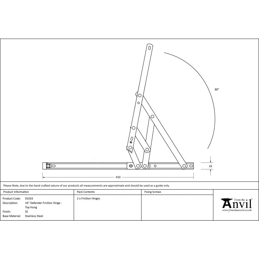 This is an image showing From The Anvil - SS 16" Defender Friction Hinge - Top Hung available from T.H Wiggans Architectural Ironmongery, quick delivery and discounted prices
