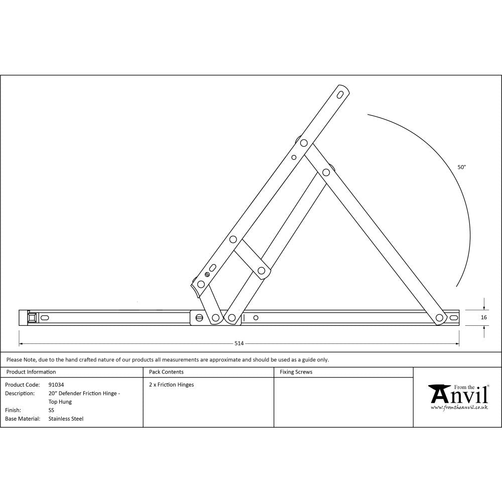 This is an image showing From The Anvil - SS 20" Defender Friction Hinge - Top Hung available from T.H Wiggans Architectural Ironmongery, quick delivery and discounted prices