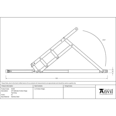 This is an image showing From The Anvil - SS 24" Defender Friction Hinge - Top Hung available from T.H Wiggans Architectural Ironmongery, quick delivery and discounted prices