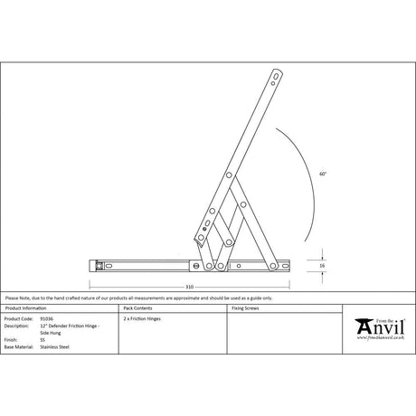 This is an image showing From The Anvil - SS 12" Defender Friction Hinge - Side Hung available from T.H Wiggans Architectural Ironmongery, quick delivery and discounted prices