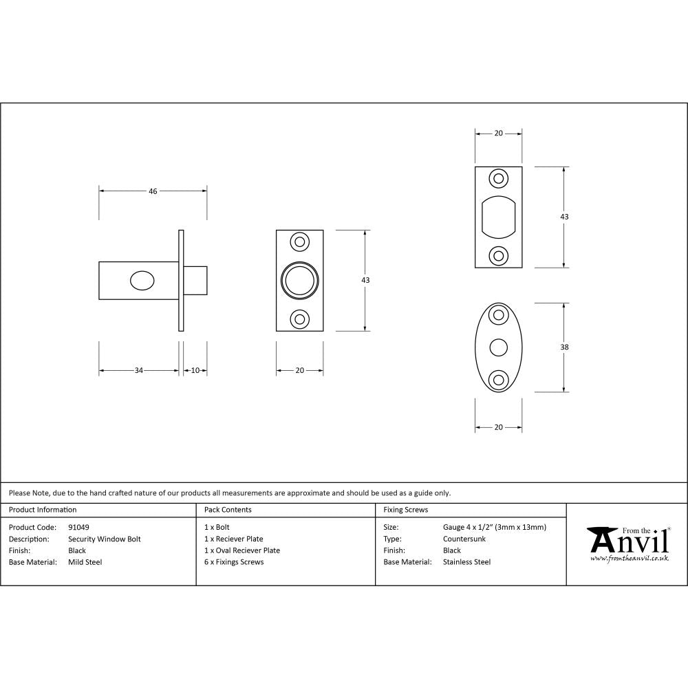 This is an image showing From The Anvil - Black Security Window Bolt available from T.H Wiggans Architectural Ironmongery in Kendal, quick delivery and discounted prices