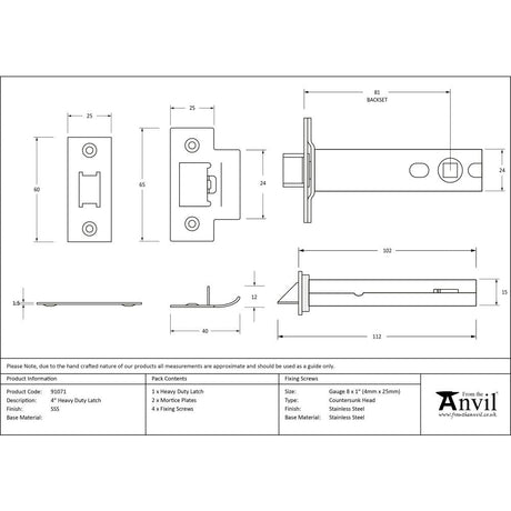 This is an image showing From The Anvil - SSS 4" Heavy Duty Latch available from T.H Wiggans Architectural Ironmongery in Kendal, quick delivery and discounted prices
