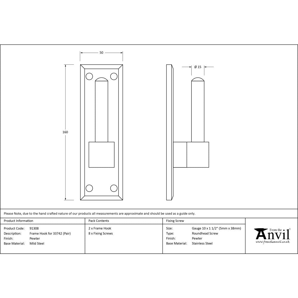 This is an image showing From The Anvil - Pewter Frame Hook For 33742 (pair) available from T.H Wiggans Architectural Ironmongery, quick delivery and discounted prices
