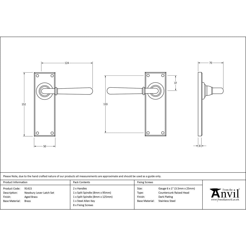 This is an image showing From The Anvil - Aged Brass Newbury Lever Latch Set available from trade door handles, quick delivery and discounted prices