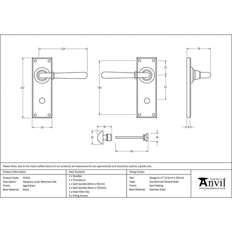 This is an image showing From The Anvil - Aged Brass Newbury Lever Bathroom Set available from trade door handles, quick delivery and discounted prices