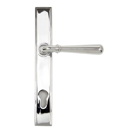 This is an image showing From The Anvil - Polished Chrome Newbury Slimline Lever Espag. Lock Set available from trade door handles, quick delivery and discounted prices