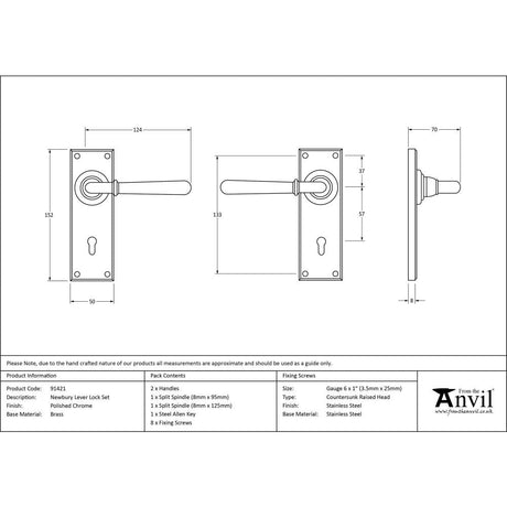 This is an image showing From The Anvil - Polished Chrome Newbury Lever Lock Set available from trade door handles, quick delivery and discounted prices