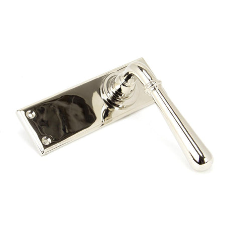 This is an image showing From The Anvil - Polished Nickel Newbury Lever Latch Set available from trade door handles, quick delivery and discounted prices