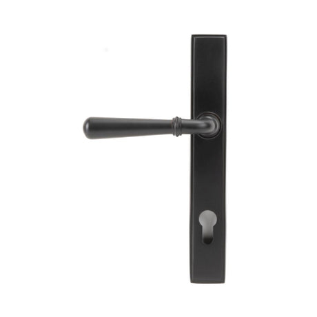 This is an image showing From The Anvil - Aged Bronze Newbury Slimline Lever Espag. Lock Set available from trade door handles, quick delivery and discounted prices