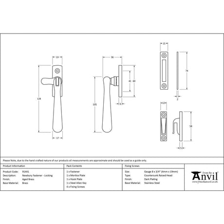 This is an image showing From The Anvil - Aged Brass Locking Newbury Fastener available from T.H Wiggans Architectural Ironmongery in Kendal, quick delivery and discounted prices