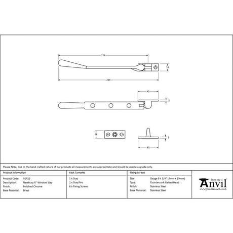 This is an image showing From The Anvil - Polished Chrome 8" Newbury Stay available from T.H Wiggans Architectural Ironmongery in Kendal, quick delivery and discounted prices