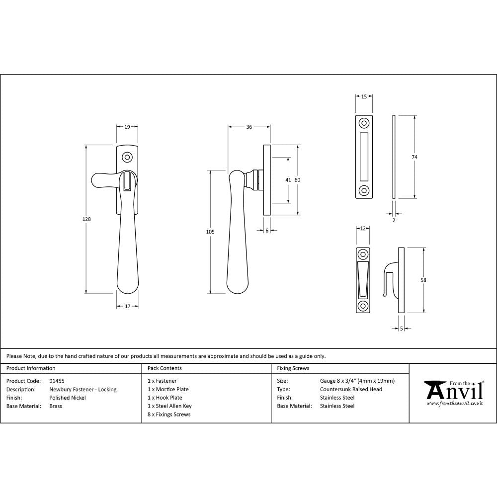 This is an image showing From The Anvil - Polished Nickel Locking Newbury Fastener available from T.H Wiggans Architectural Ironmongery in Kendal, quick delivery and discounted prices