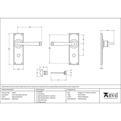 This is an image showing From The Anvil - External Beeswax Avon Lever Bathroom Set available from trade door handles, quick delivery and discounted prices