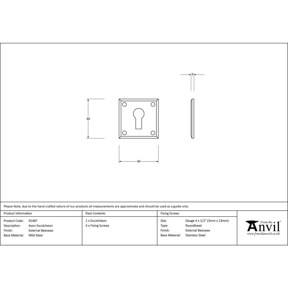 This is an image showing From The Anvil - External Beeswax Avon Escutcheon available from trade door handles, quick delivery and discounted prices