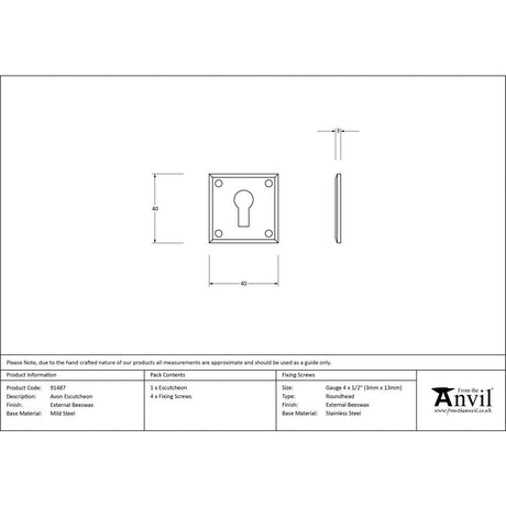 This is an image showing From The Anvil - External Beeswax Avon Escutcheon available from trade door handles, quick delivery and discounted prices