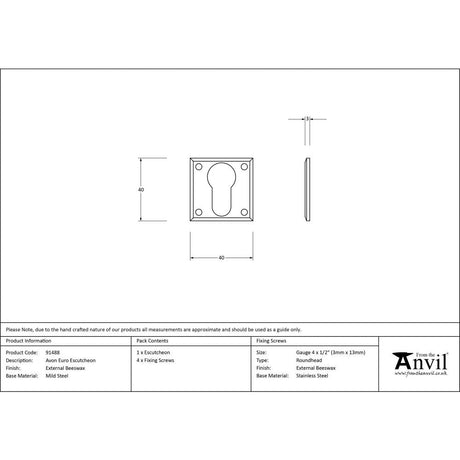 This is an image showing From The Anvil - External Beeswax Avon Euro Escutcheon available from trade door handles, quick delivery and discounted prices