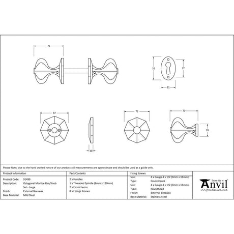 This is an image showing From The Anvil - External Beeswax Large Octagonal Mortice/Rim Knob Set available from trade door handles, quick delivery and discounted prices