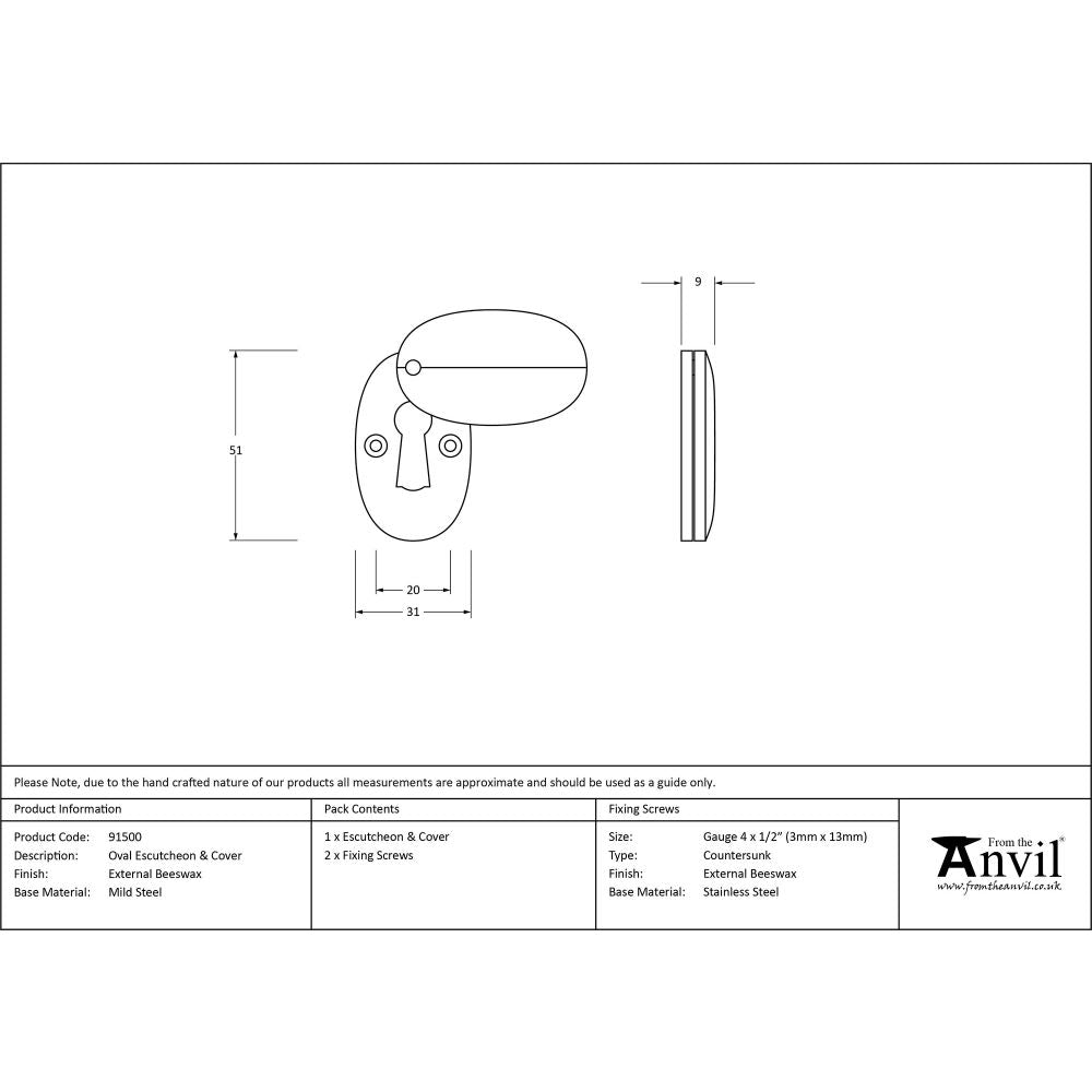 This is an image showing From The Anvil - External Beeswax Oval Escutcheon & Cover available from trade door handles, quick delivery and discounted prices