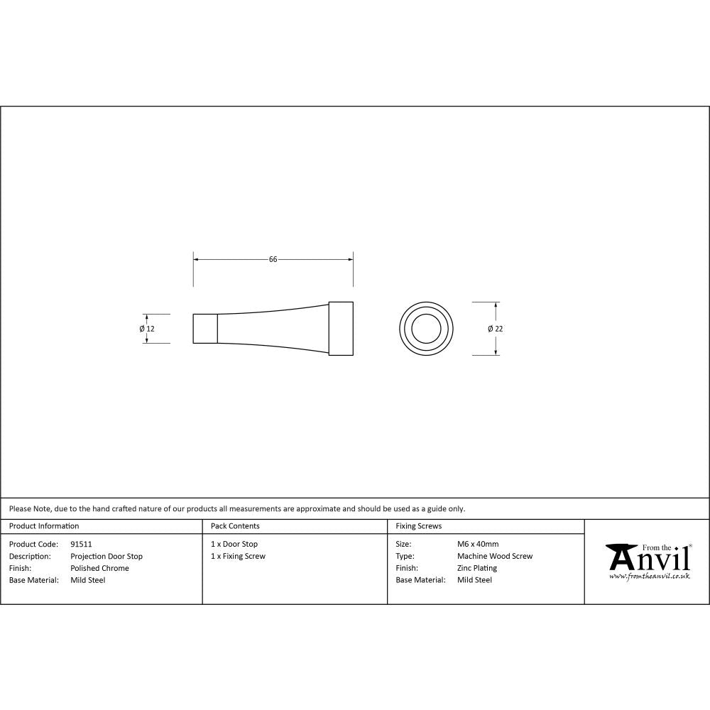 This is an image showing From The Anvil - Polished Chrome Projection Door Stop available from trade door handles, quick delivery and discounted prices