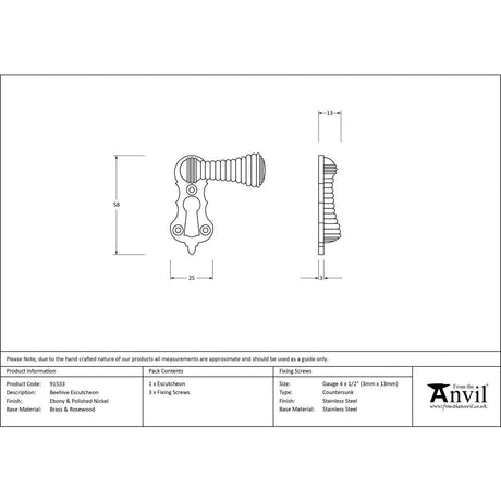 This is an image showing From The Anvil - Ebony & Polished Nickel Beehive Escutcheon available from trade door handles, quick delivery and discounted prices