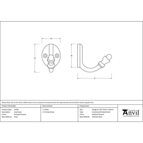 This is an image showing From The Anvil - Polished Chrome Coat Hook available from trade door handles, quick delivery and discounted prices