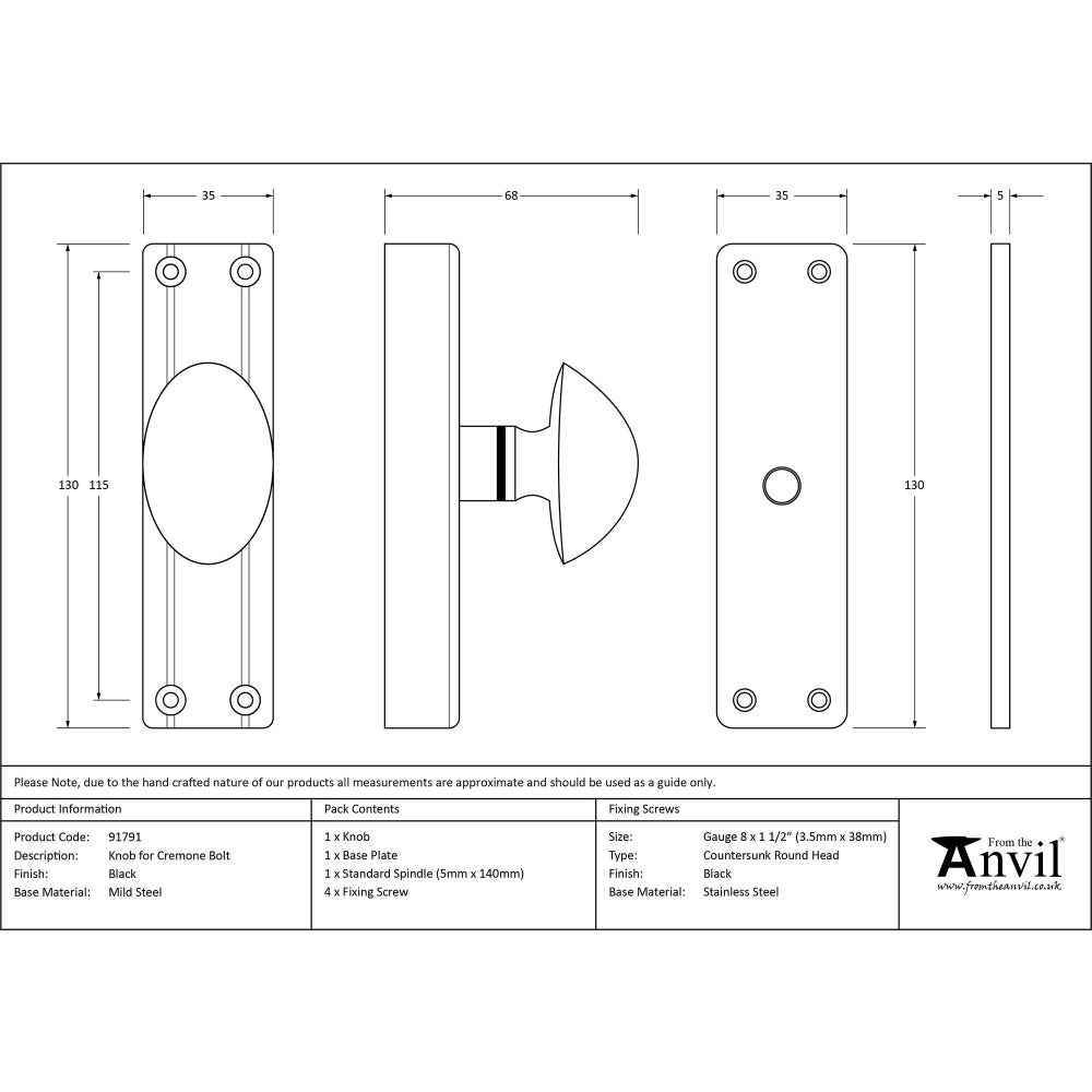 This is an image showing From The Anvil - Black knob for Cremone Bolt available from trade door handles, quick delivery and discounted prices