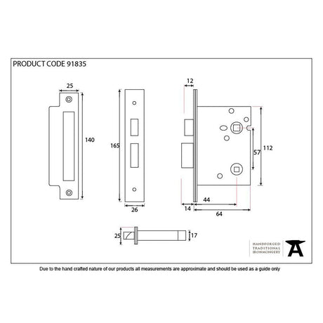 This is an image showing From The Anvil - PVD 2 1/2" Heavy Duty Bathroom Mortice Lock available from T.H Wiggans Architectural Ironmongery in Kendal, quick delivery and discounted prices