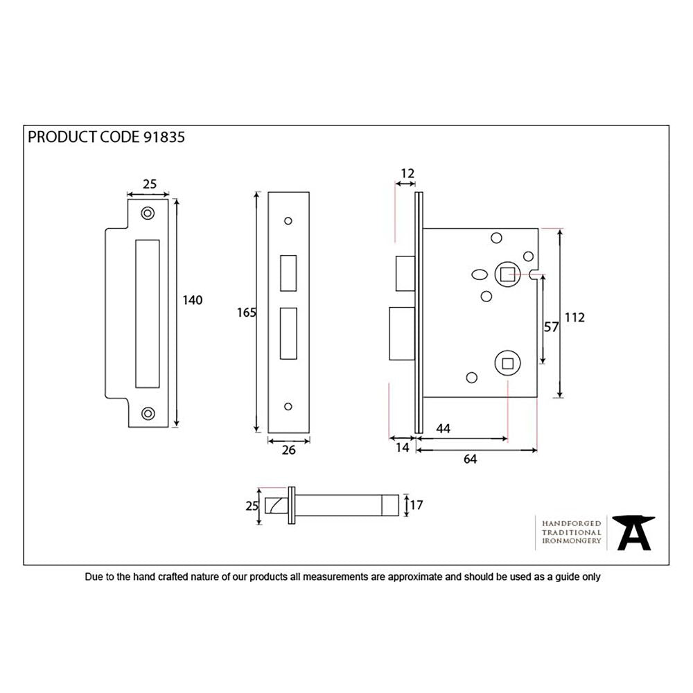 This is an image showing From The Anvil - PVD 2 1/2" Heavy Duty Bathroom Mortice Lock available from T.H Wiggans Architectural Ironmongery in Kendal, quick delivery and discounted prices