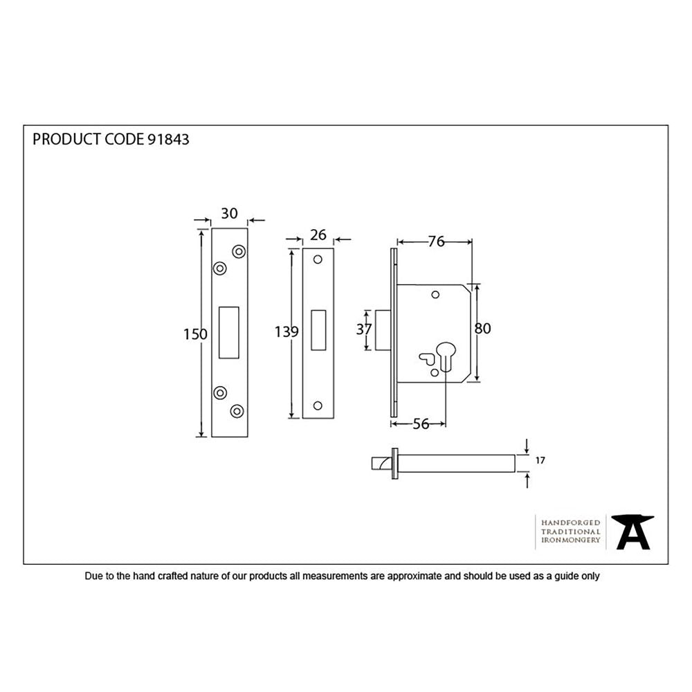 This is an image showing From The Anvil - SSS 3" Euro Profile Dead Lock available from T.H Wiggans Architectural Ironmongery in Kendal, quick delivery and discounted prices