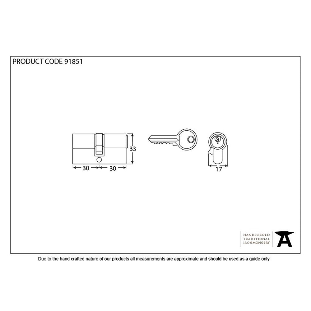 This is an image showing From The Anvil - Satin Chrome 30/30 Euro Cylinder available from T.H Wiggans Architectural Ironmongery in Kendal, quick delivery and discounted prices