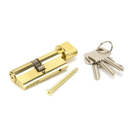 This is an image showing From The Anvil - Lacquered Brass 35/35 Euro Cylinder/Thumbturn available from T.H Wiggans Architectural Ironmongery in Kendal, quick delivery and discounted prices