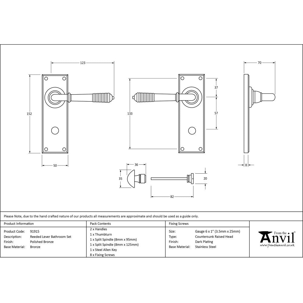 This is an image showing From The Anvil - Polished Bronze Reeded Lever Bathroom Set available from trade door handles, quick delivery and discounted prices