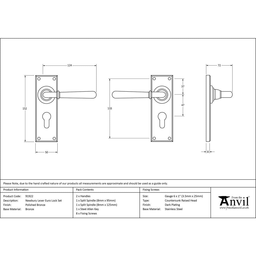 This is an image showing From The Anvil - Polished Bronze Newbury Lever Euro Lock Set available from trade door handles, quick delivery and discounted prices