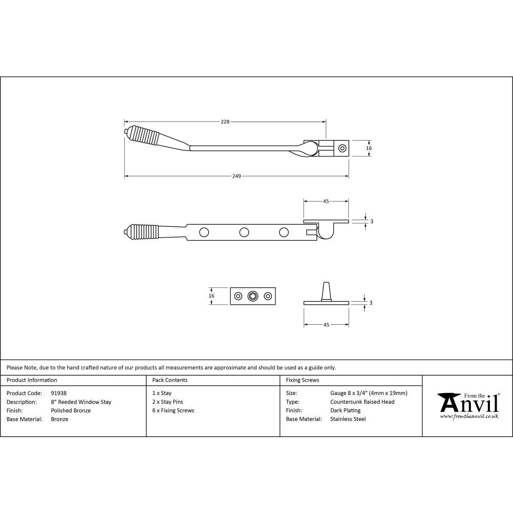 This is an image showing From The Anvil - Polished Bronze 8" Reeded Stay available from T.H Wiggans Architectural Ironmongery in Kendal, quick delivery and discounted prices