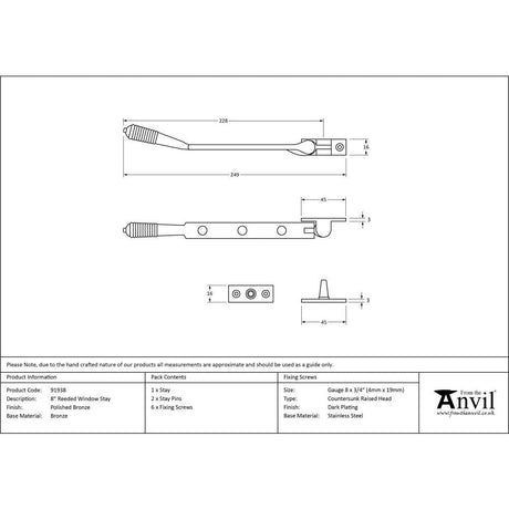 This is an image showing From The Anvil - Polished Bronze 8" Reeded Stay available from T.H Wiggans Architectural Ironmongery in Kendal, quick delivery and discounted prices