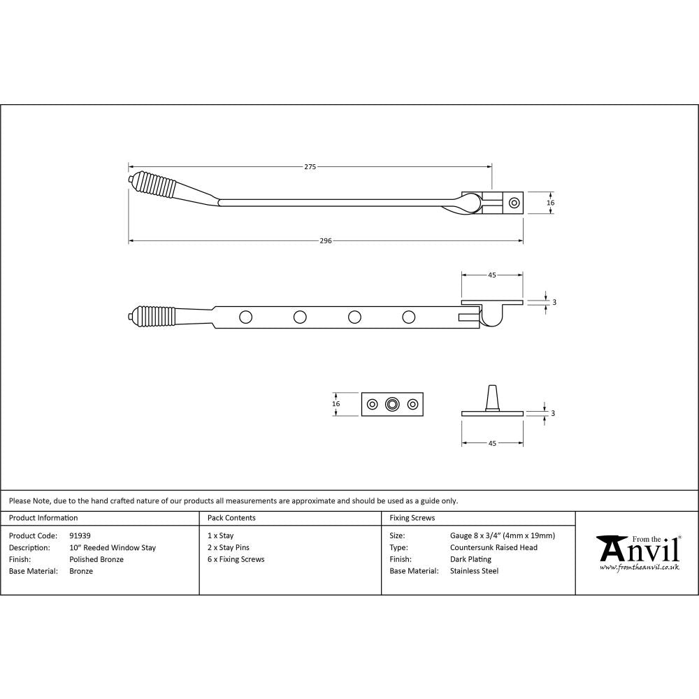 This is an image showing From The Anvil - Polished Bronze 10" Reeded Stay available from T.H Wiggans Architectural Ironmongery in Kendal, quick delivery and discounted prices