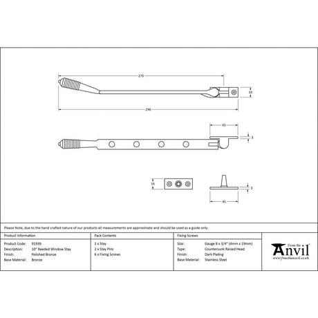 This is an image showing From The Anvil - Polished Bronze 10" Reeded Stay available from T.H Wiggans Architectural Ironmongery in Kendal, quick delivery and discounted prices