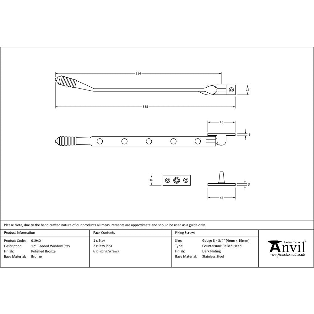 This is an image showing From The Anvil - Polished Bronze 12" Reeded Stay available from T.H Wiggans Architectural Ironmongery in Kendal, quick delivery and discounted prices