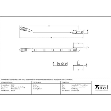 This is an image showing From The Anvil - Polished Bronze 12" Reeded Stay available from T.H Wiggans Architectural Ironmongery in Kendal, quick delivery and discounted prices