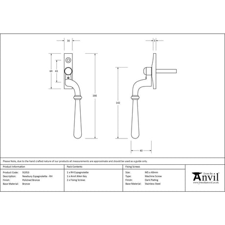 This is an image showing From The Anvil - Polished Bronze Newbury Espag - RH available from T.H Wiggans Architectural Ironmongery in Kendal, quick delivery and discounted prices
