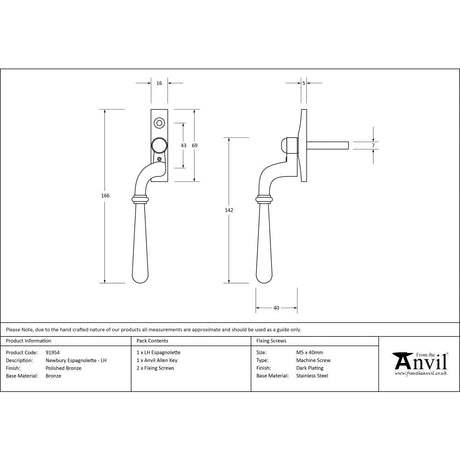 This is an image showing From The Anvil - Polished Bronze Newbury Espag - LH available from T.H Wiggans Architectural Ironmongery in Kendal, quick delivery and discounted prices