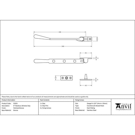 This is an image showing From The Anvil - Polished Bronze 8" Newbury Stay available from T.H Wiggans Architectural Ironmongery in Kendal, quick delivery and discounted prices