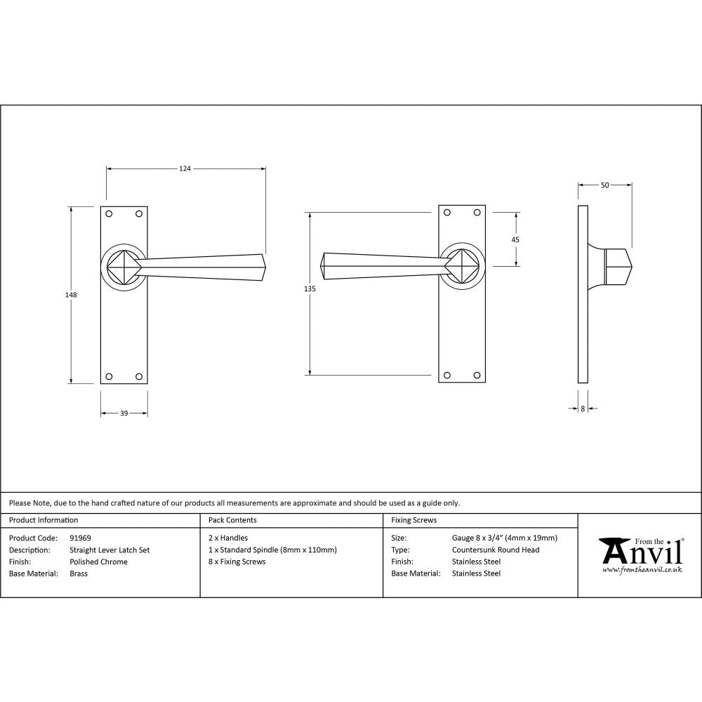 This is an image showing From The Anvil - Polished Chrome Straight Lever Latch Set available from trade door handles, quick delivery and discounted prices