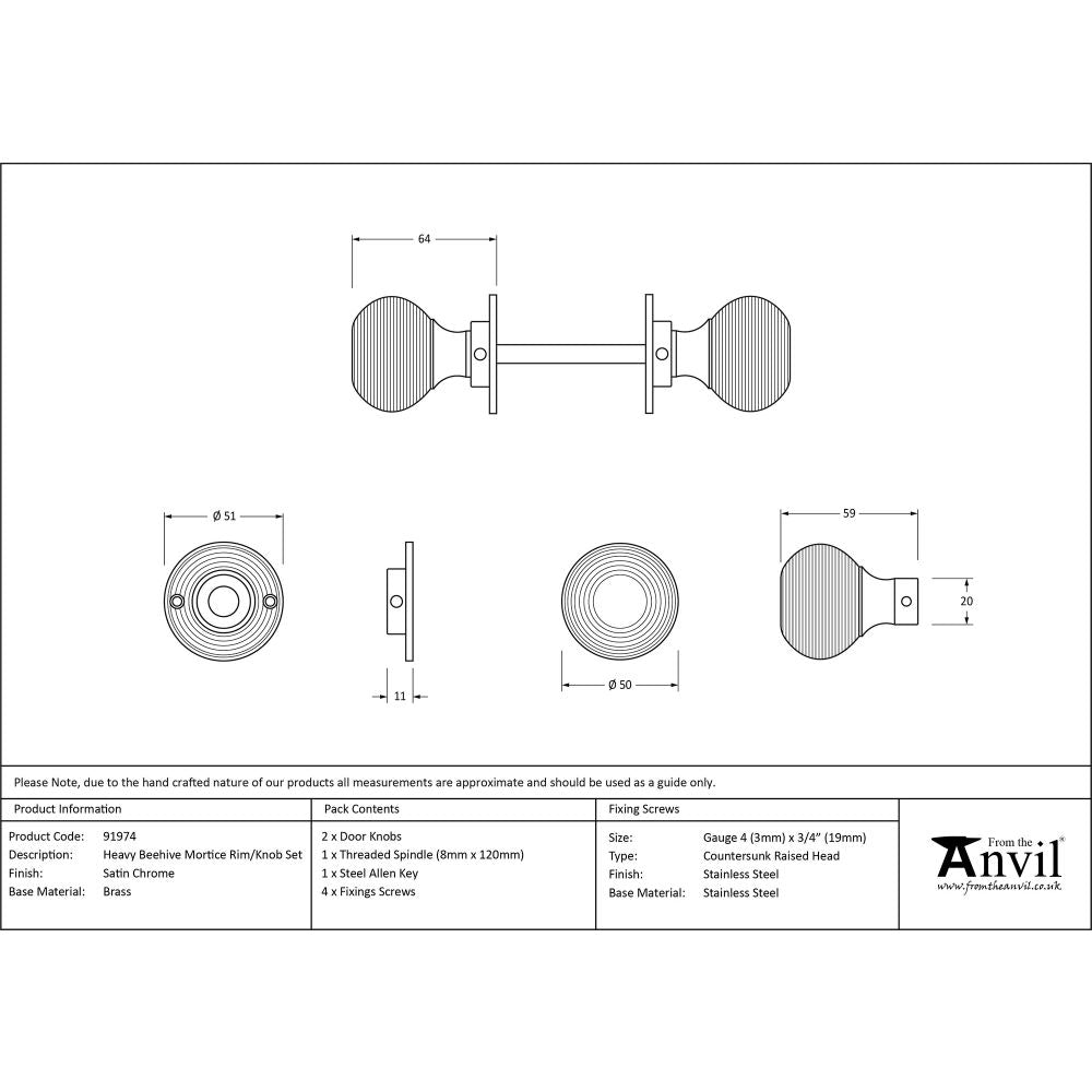 This is an image showing From The Anvil - Satin Chrome Heavy Beehive Mortice/Rim Knob Set available from trade door handles, quick delivery and discounted prices